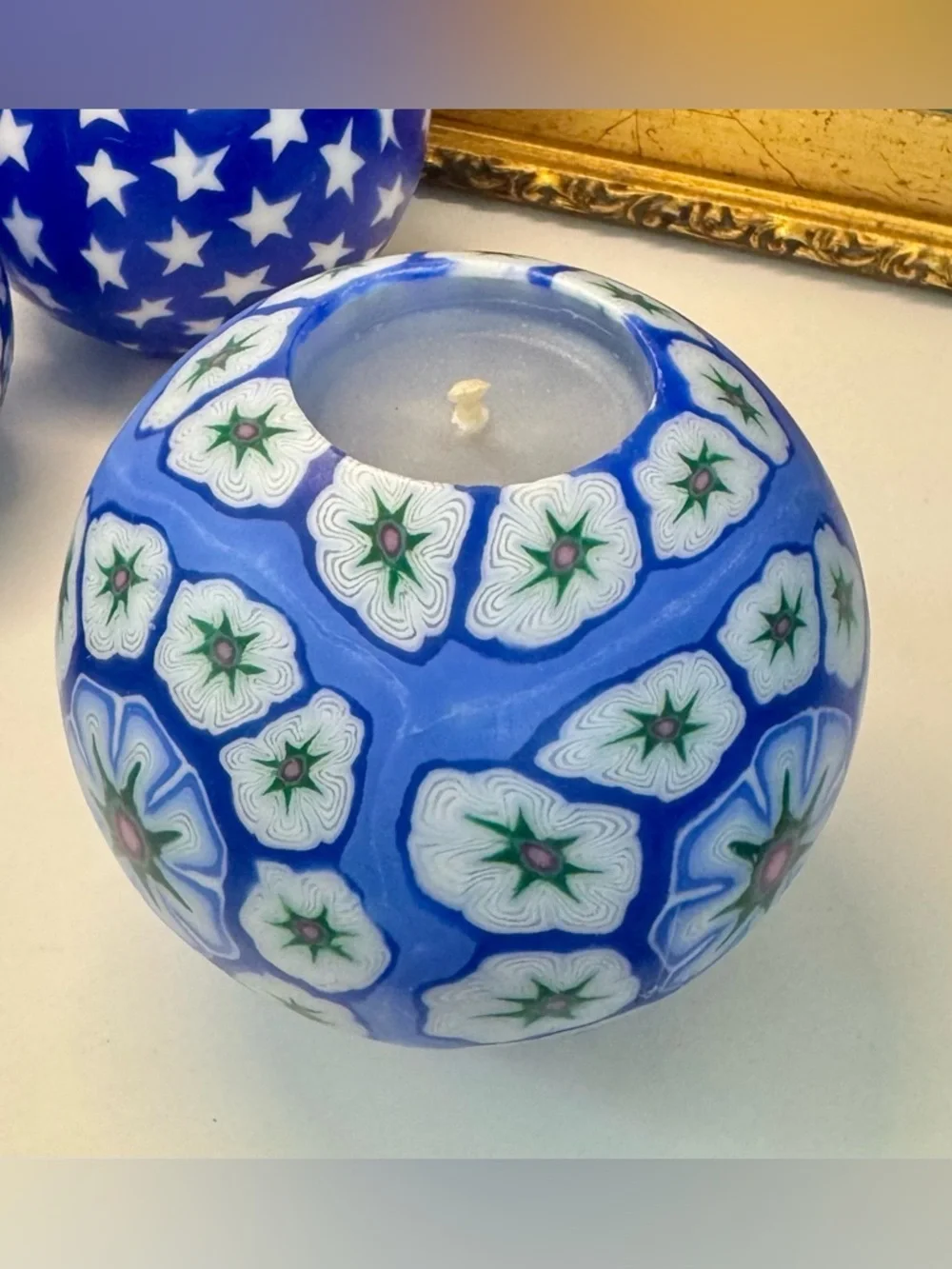 Vintage Millefiori Stained Glass Glow Ball Candle